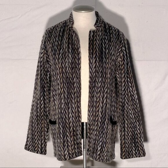 Vintage D’Allairds Brown Black Herringbone Acrylic Mohair  Wool Blend Cardigan S - Picture 2 of 10